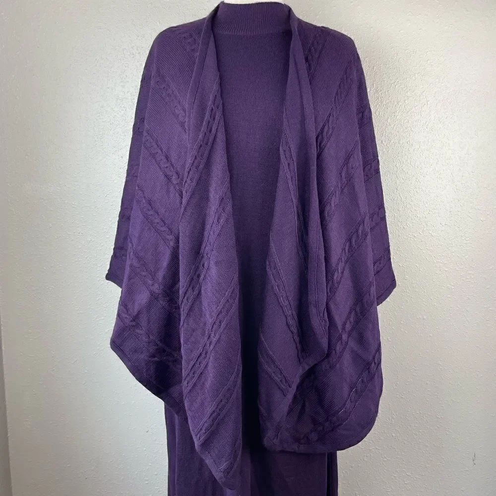 Sag Harbor Dresses Two Piece Purple Sweater Dress and Matching Wrap Size S EUC